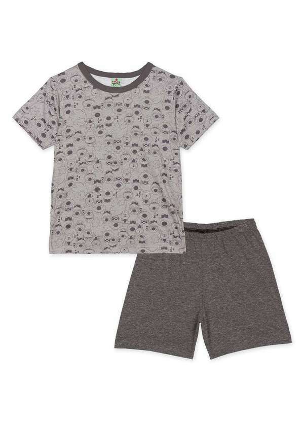 Mundo Ripilica - Pijama Infantil Unissex Manga Curta Mundo Ripilica Cinza