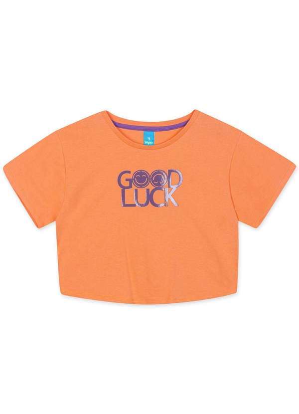 Hapier - Blusa Cropped Juvenil Menina Manga Curta Hapier Laranja