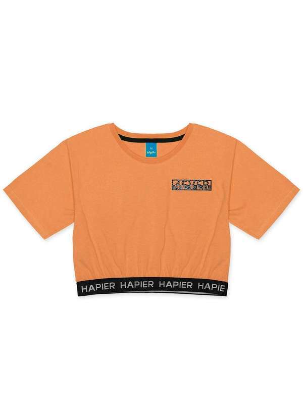 Hapier - Blusa Cropped Juvenil Menina Manga Curta Hapier Laranja