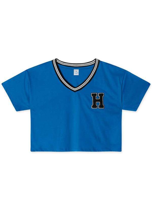 Hapier - Blusa Cropped Manga Curta Juvenil Feminina Hapier Azul