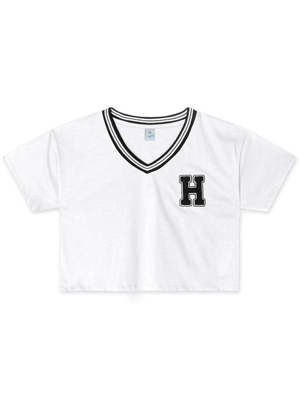 Hapier - Blusa Cropped Manga Curta Juvenil Feminina Hapier Branco
