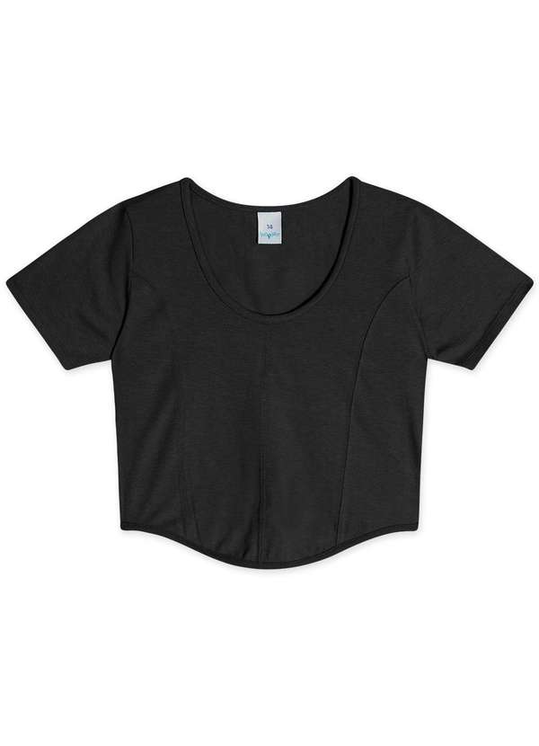 Hapier - Blusa Cropped Manga Curta Juvenil Feminina Hapier Preto