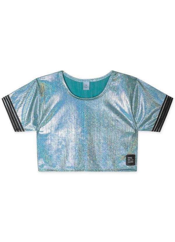 Hapier - Blusa Cropped Metalizada Manga Curta Juvenil Feminina Hapier Azul
