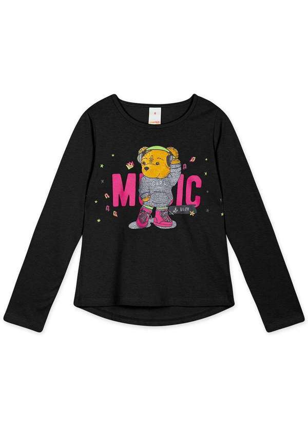 Marisol Play - Blusa Infantil Menina Manga Longa Marisol Play Preto