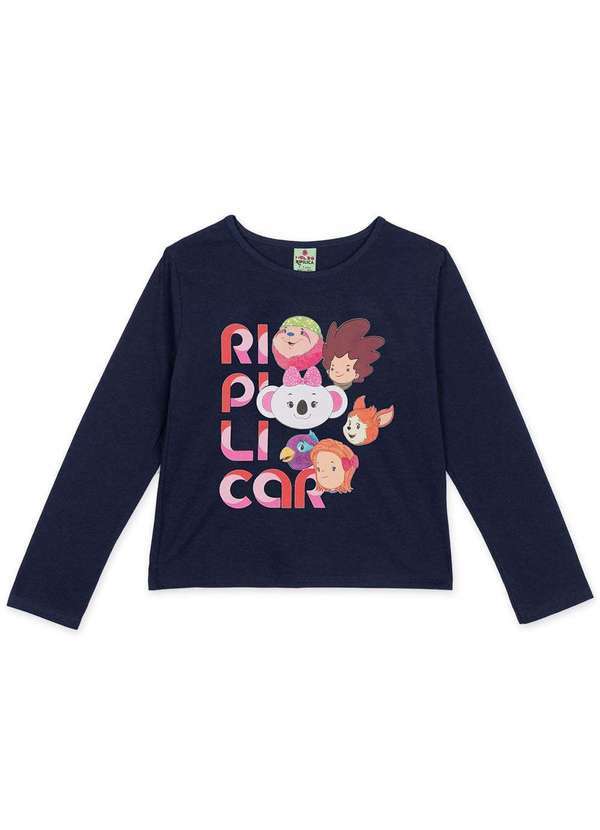 Mundo Ripilica - Blusa Infantil Menina Manga Longa Mundo Ripilica Azul