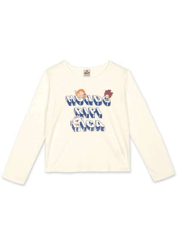 Mundo Ripilica - Blusa Infantil Menina Manga Longa Mundo Ripilica Bege