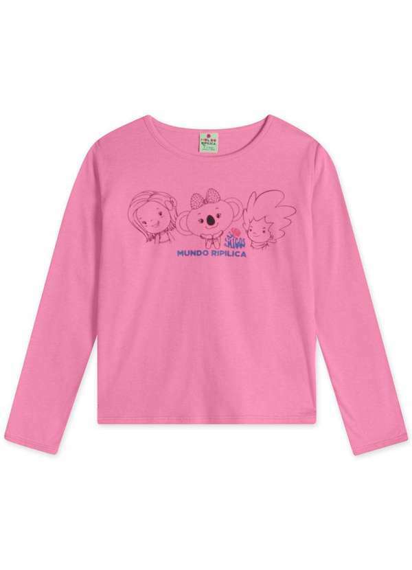 Mundo Ripilica - Blusa Infantil Menina Manga Longa Mundo Ripilica Rosa