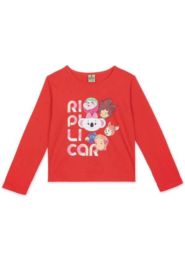 Mundo Ripilica - Blusa Infantil Menina Manga Longa Mundo Ripilica Vermelho
