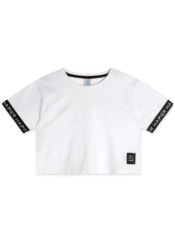 Hapier - Blusa Manga Curta Cropped Juvenil Feminina Hapier Branco