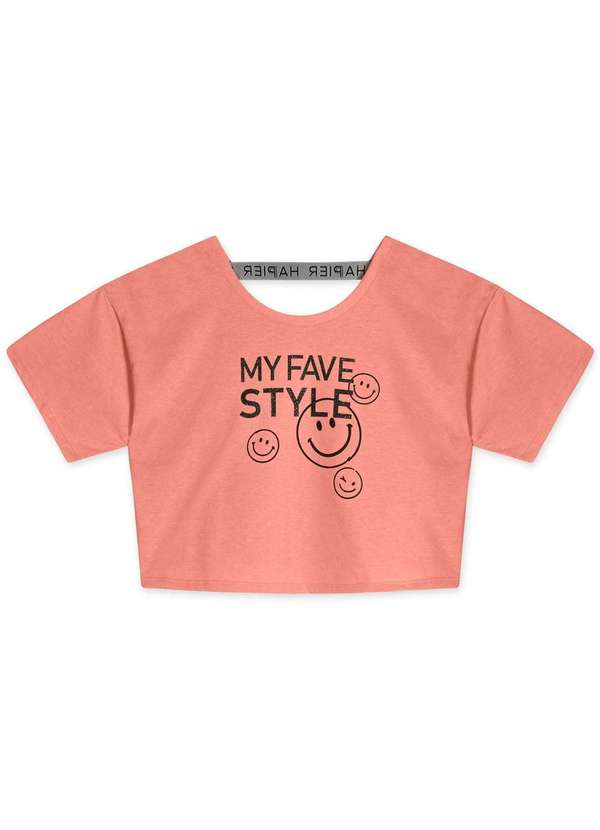 Hapier - Blusa Manga Curta Cropped Juvenil Feminina Hapier Laranja
