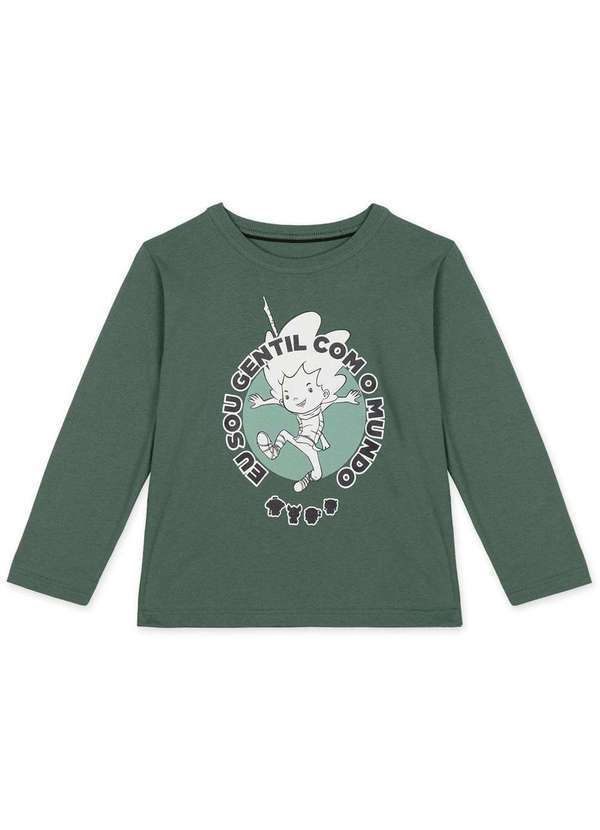 Mundo Ripilica - Camiseta Infantil Unissex Manga Longa Mundo Ripilica Verde