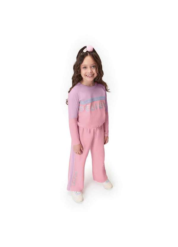 Marisol - Calca Moletom Wide Leg Infantil Menina Marisol Rosa 2