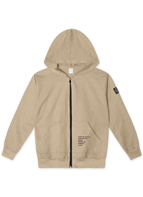 Hapier - Jaqueta Alongada Moletom Juvenil Feminina Hapier Bege