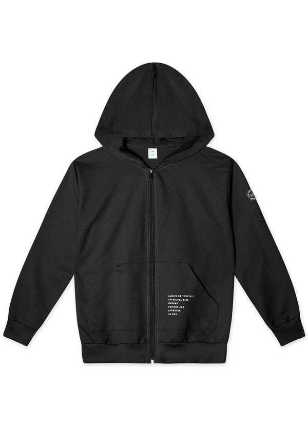 Hapier - Jaqueta Alongada Moletom Juvenil Feminina Hapier Preto