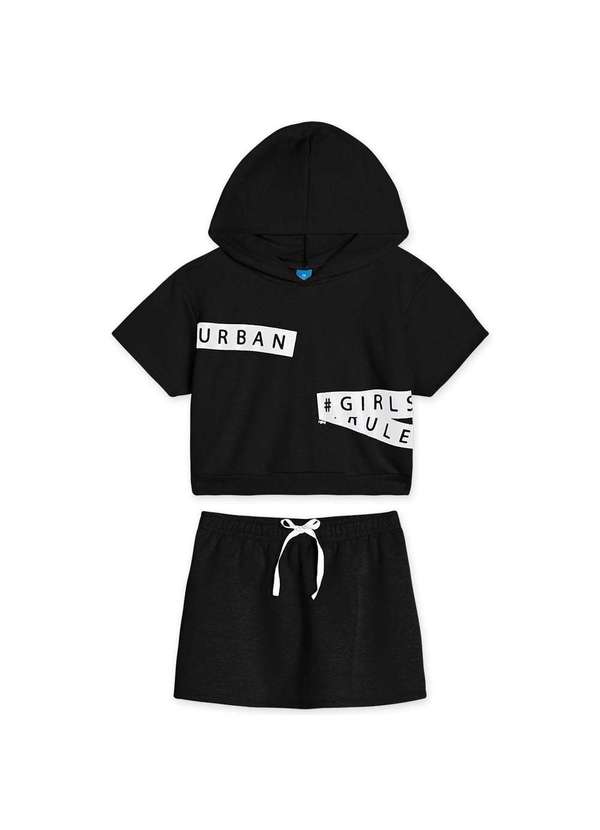 Hapier - Conjunto Blusa e Short-Saia Moletom Juvenil Menina Hapier Preto