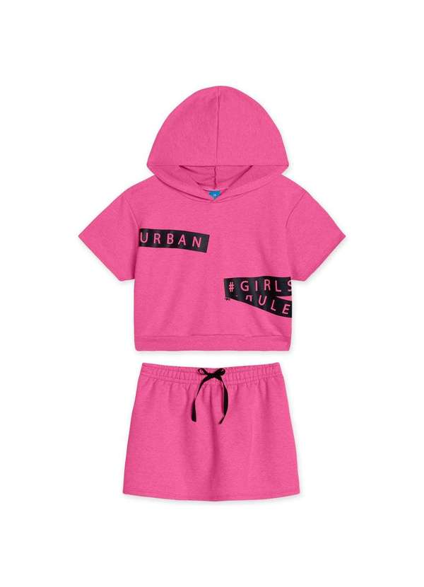 Hapier - Conjunto Blusa e Short-Saia Moletom Juvenil Menina Hapier Rosa