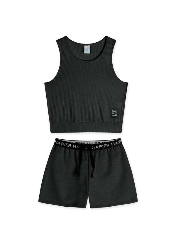 Hapier - Conjunto Curto Cropped Moletom Juvenil Feminino Hapier Preto