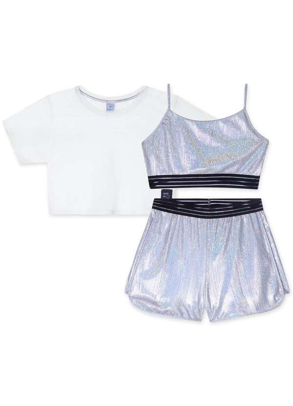 Hapier - Conjunto Curto Metalizado Juvenil Feminino Hapier Branco