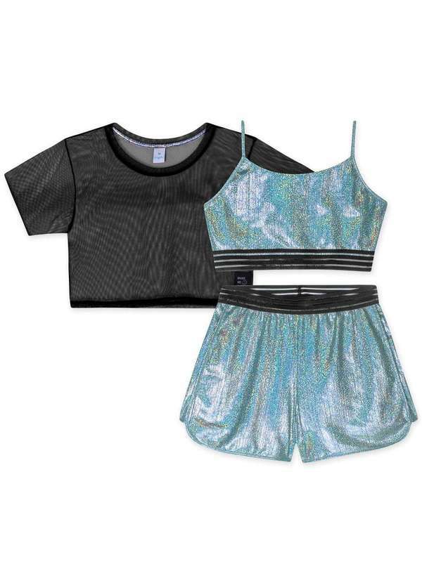 Hapier - Conjunto Curto Metalizado Juvenil Feminino Hapier Preto