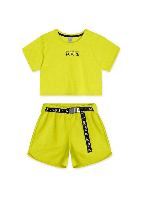 Hapier - Conjunto Curto Moletom Feminino Juvenil Hapier Amarelo