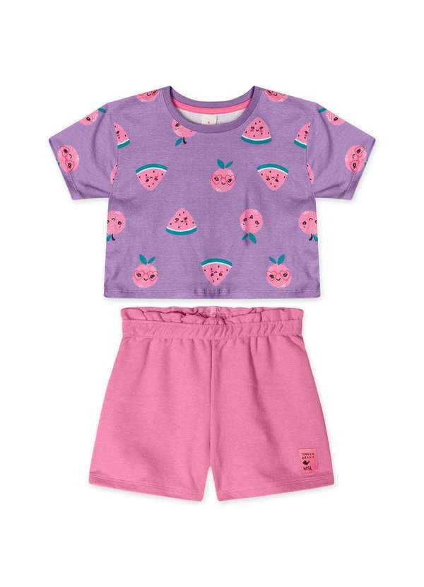 Marisol - Conjunto Curto Moletom Infantil Feminino Marisol Roxo