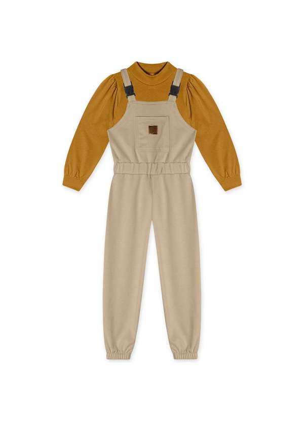 Marisol - Conjunto Longo com Jardineira Infantil Feminina Marisol Bege