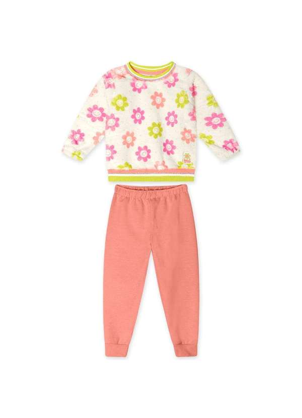 Marisol - Conjunto Longo Floral Moletom Infantil Feminino Marisol Bege