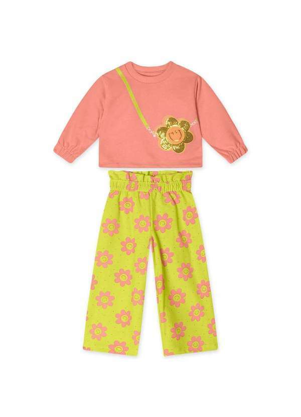 Marisol - Conjunto Longo Floral Moletom Infantil Feminino Marisol Laranja
