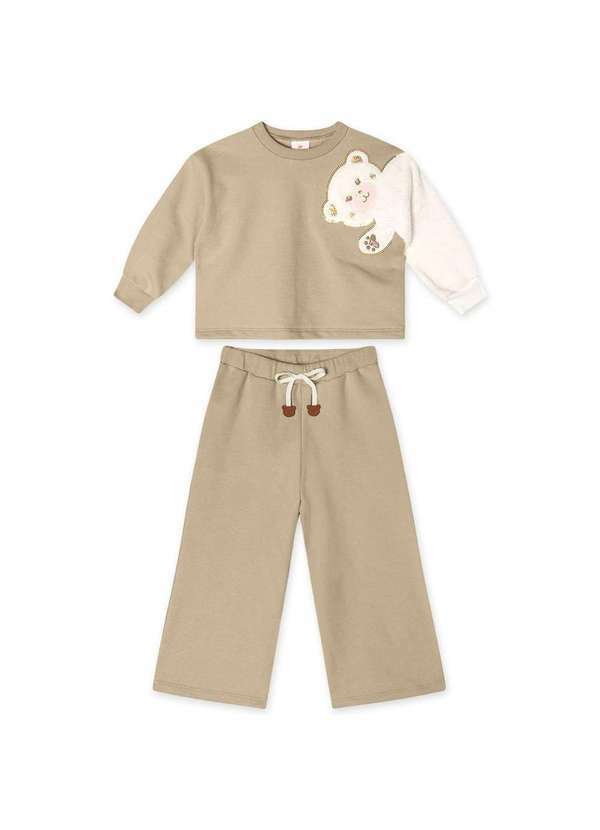 Marisol - Conjunto Longo Moletom Infantil Feminino Marisol Bege