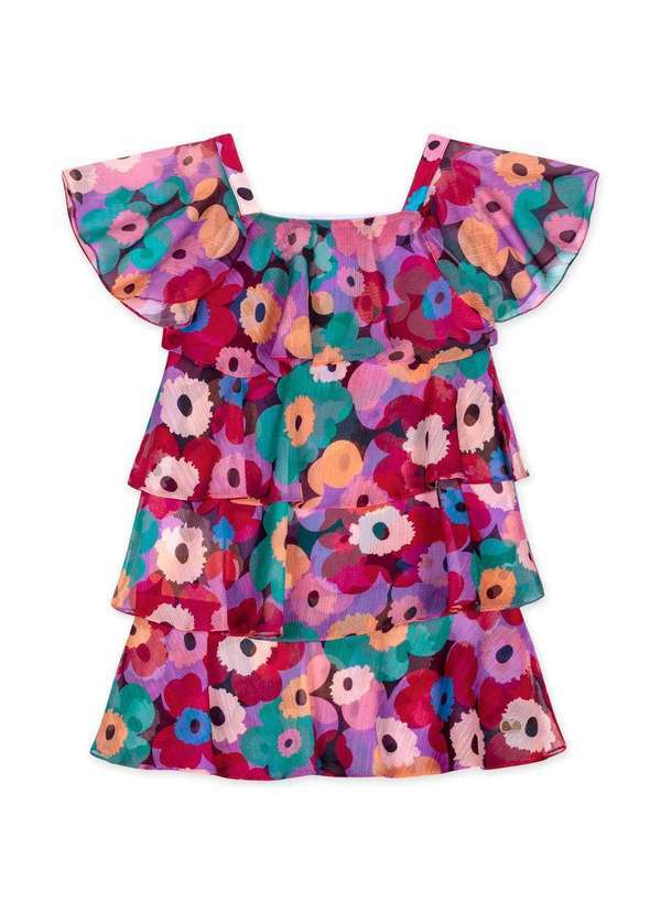 Lilica Ripilica - Vestido Floral Manga Curta Infantil Feminino Lilica Vermelho