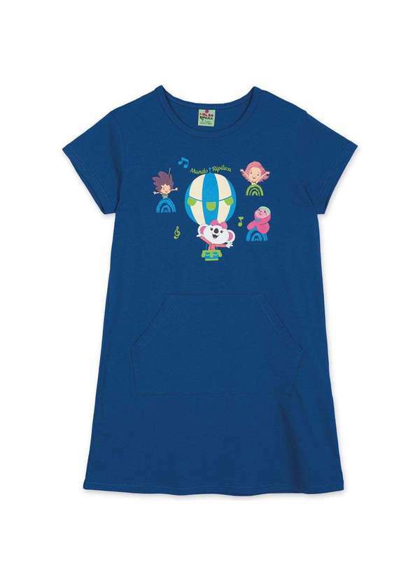 Mundo Ripilica - Vestido Infantil Manga Curta Mundo Ripilica Azul
