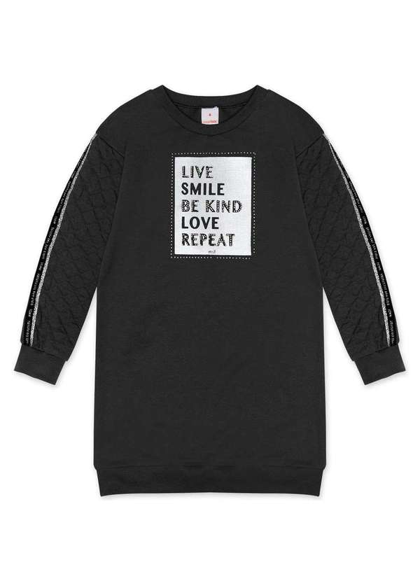 Marisol - Vestido Infantil Menina Moletom Manga Longa Marisol Preto