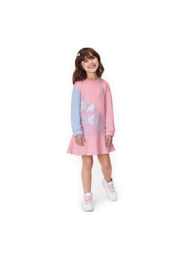 Marisol - Vestido Infantil Menina Moletom Manga Longa Marisol Rosa