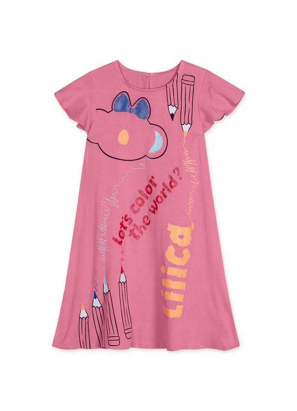 Lilica Ripilica - Vestido Manga Curta Infantil Feminino Lilica Rosa