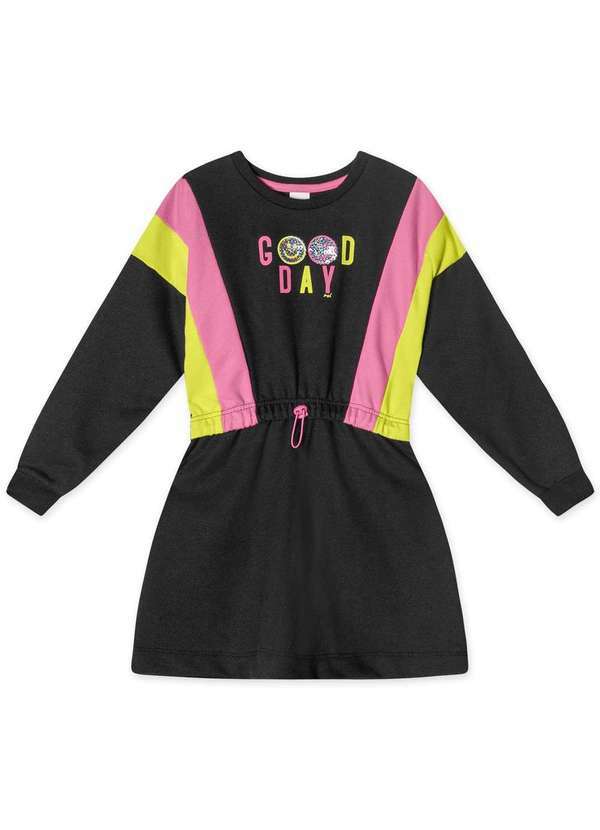 Marisol - Vestido Manga Longa Moletom Infantil Feminino Marisol Preto