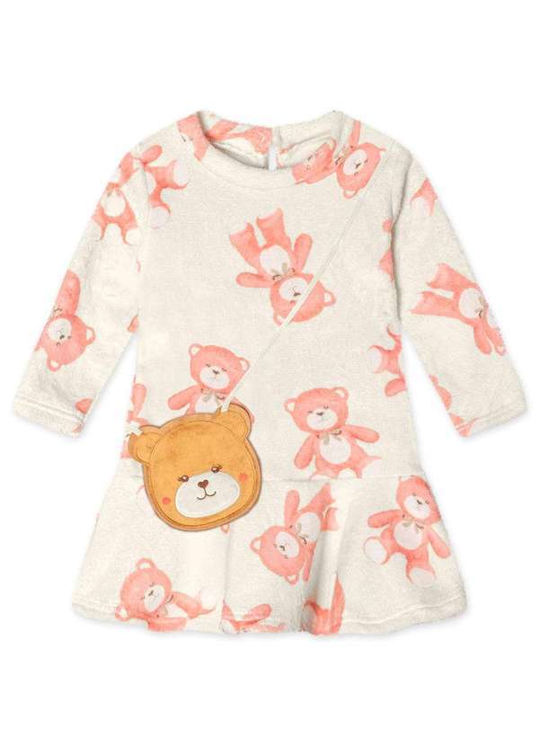 Marisol - Vestido Manga Longa Peluciado Infantil Feminino Marisol Bege