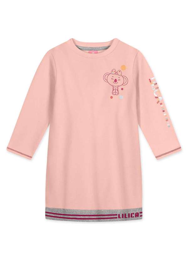 Lilica - Vestido Moletom Bebe Manga Longa Lilica Rosa