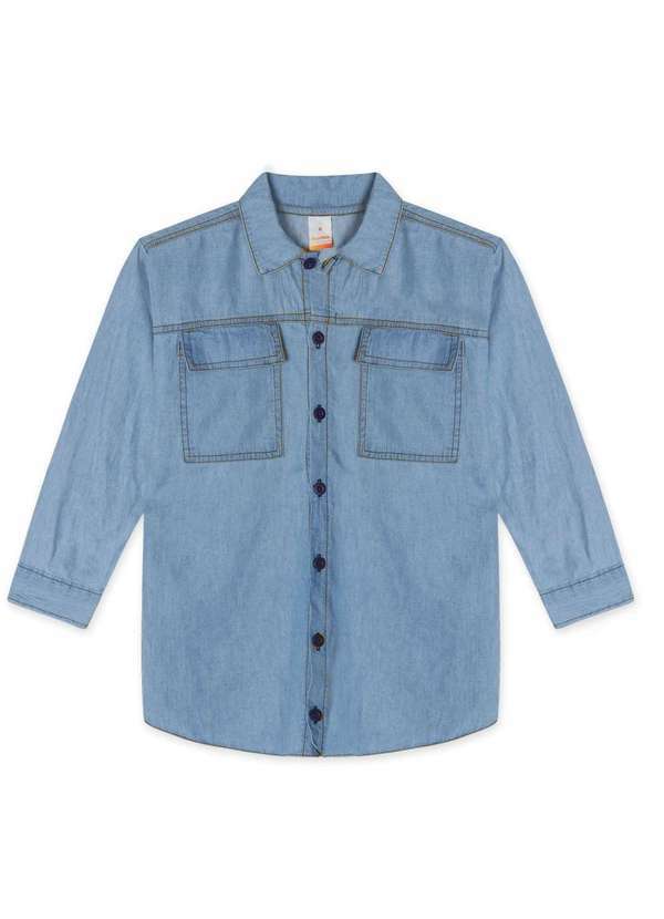 Marisol - Camisa Jeans Manga Longa Infantil Feminina Marisol Azul