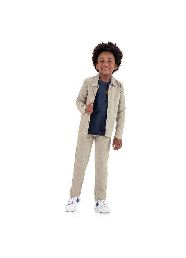 Marisol - Camisa Manga Longa Linho Infantil Masculina Marisol Bege 3