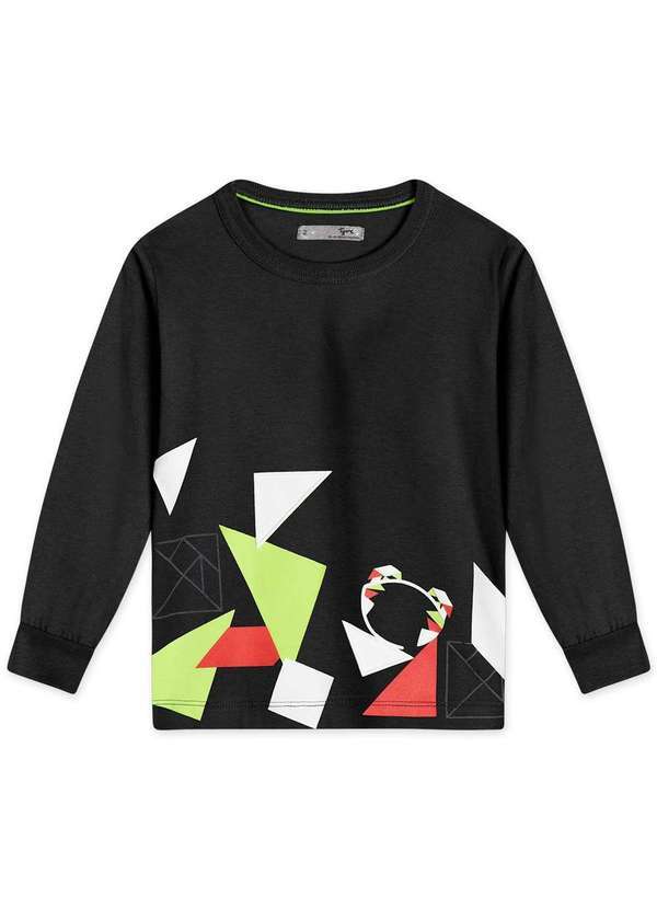 Tigor - Camiseta Bebe Manga Longa Tigor Preto