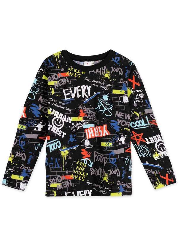 Marisol Play - Camiseta Infantil Menino Manga Longa Marisol Play Preto