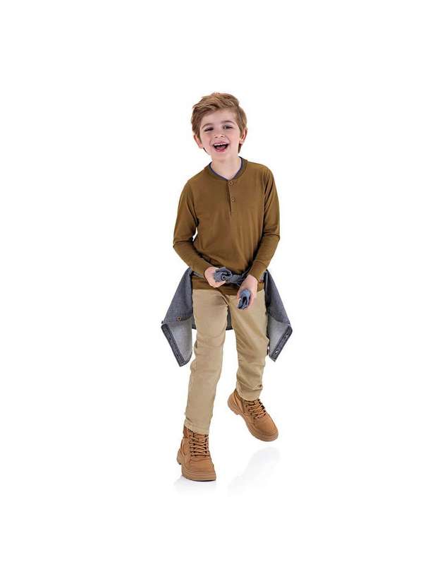 Marisol - Camiseta Manga Longa Infantil Masculina Marisol Marrom 2