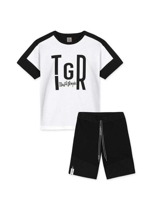 Tigor T Tigre - Conjunto Camiseta e Bermuda Piquet Infantil Menino Tigor Preto