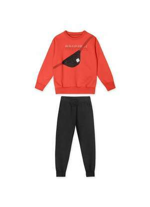 Conjunto Moletom Infantil Happy Town - Blusa E Calça Unissex Laranja
