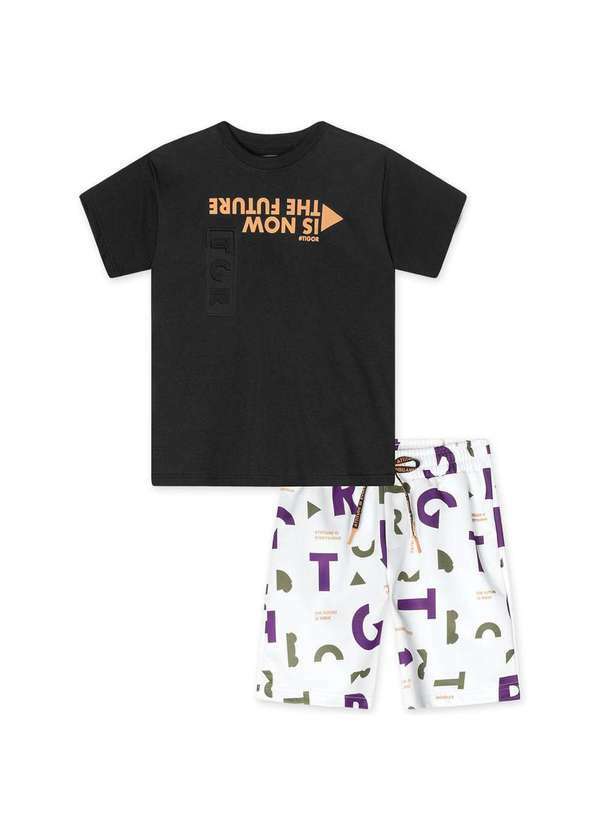 Tigor T Tigre - Conjunto Curto Moletom Infantil Masculino Tigor T. Tigre Preto