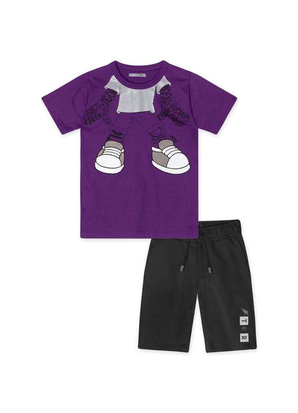 Tigor T Tigre - Conjunto Curto Moletom Infantil Masculino Tigor T. Tigre Roxo