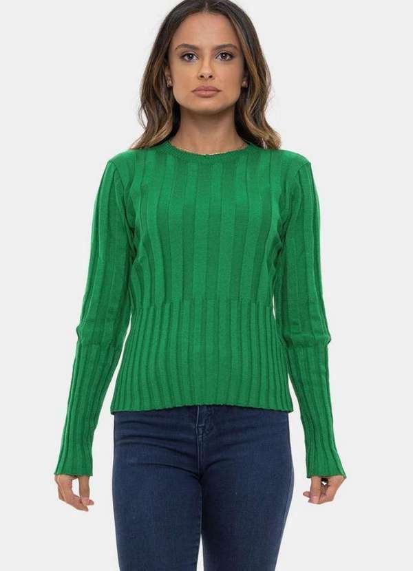 Pink Tricot - Blusa Manga Longa de Tricô Canelado Modal Pink Tricot Feminina Verde
