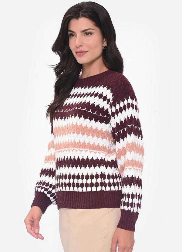 Pink Tricot - Blusa Manga Longa Estampa Bolinhas Pink Tricot Mousse Feminina Roxo