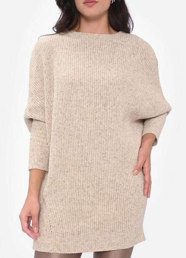 Pink Tricot - Blusa Maxi Pull Pink Tricot Oversized Manga Morcego Feminino Bege 3