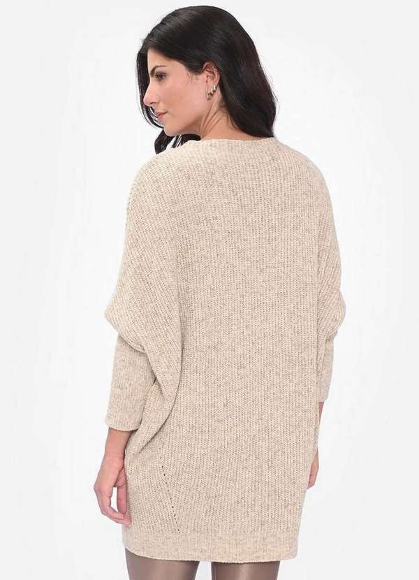 Pink Tricot - Blusa Maxi Pull Pink Tricot Oversized Manga Morcego Feminino Bege 4